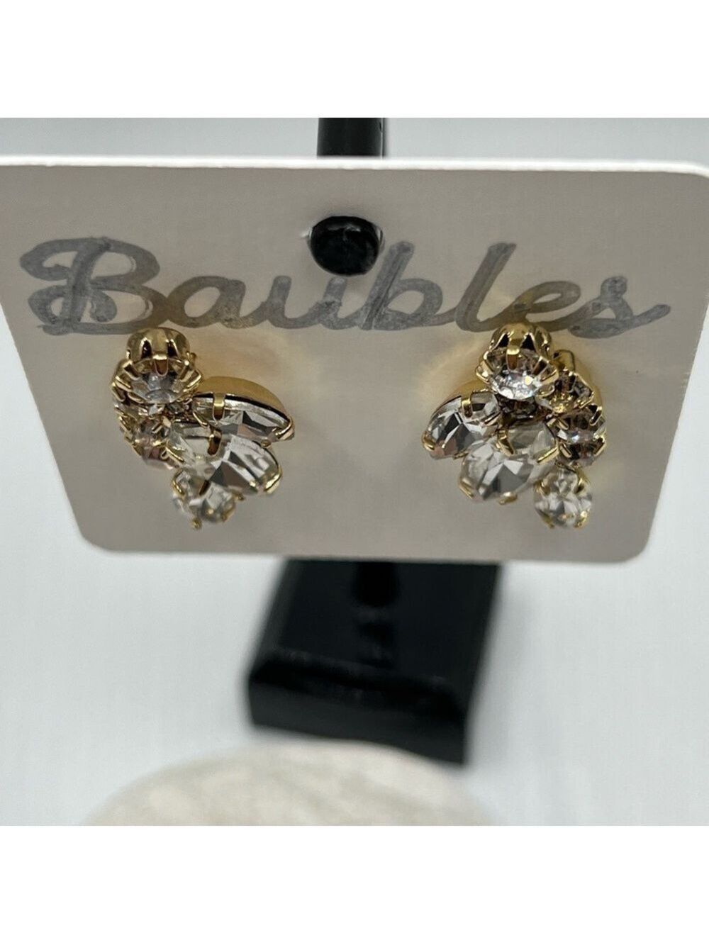 Gold and Silver Cluster Earrings with Gemstone Design - Picture 3 of 9
